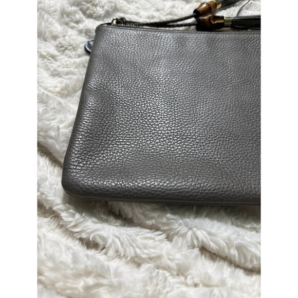 GUCCI Gray Leather Bamboo Pouch A-A-OS with COA - Picture 3 of 9